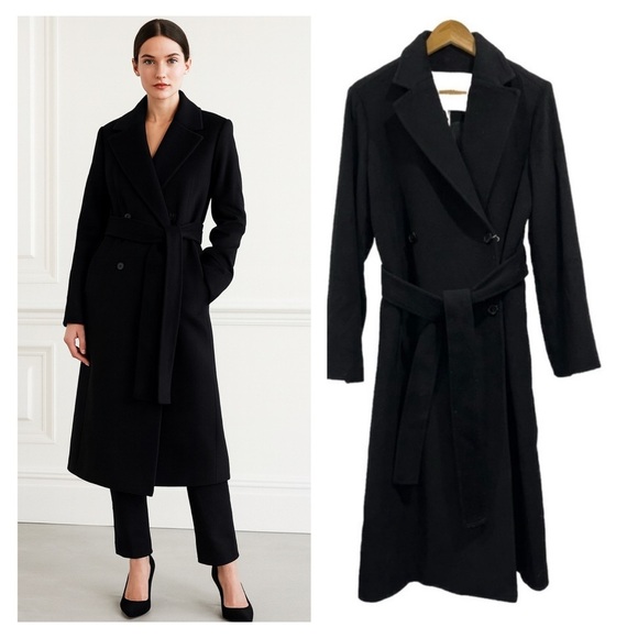 JUCCA trench coat black size 10 wool belted double breasted fall winter NWT New - Picture 1 of 15